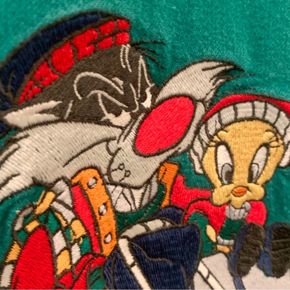 Vtg 1993 Looney Tunes Green Flannel Plaid Sleep Pajama Night Shirt Oversized M - Picture 7 of 13